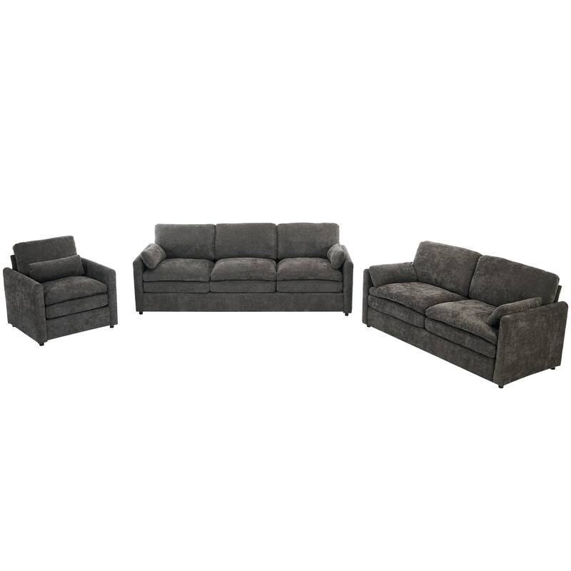 3-Pieces Chenille 6-Seat Sectional Sofa Set with Oversized Cloud Couch and Double Cushions