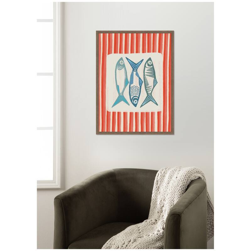 Kate and Laurel Sardine with Pink Stripes by Alicia Bock Framed Canvas Wall Art Print