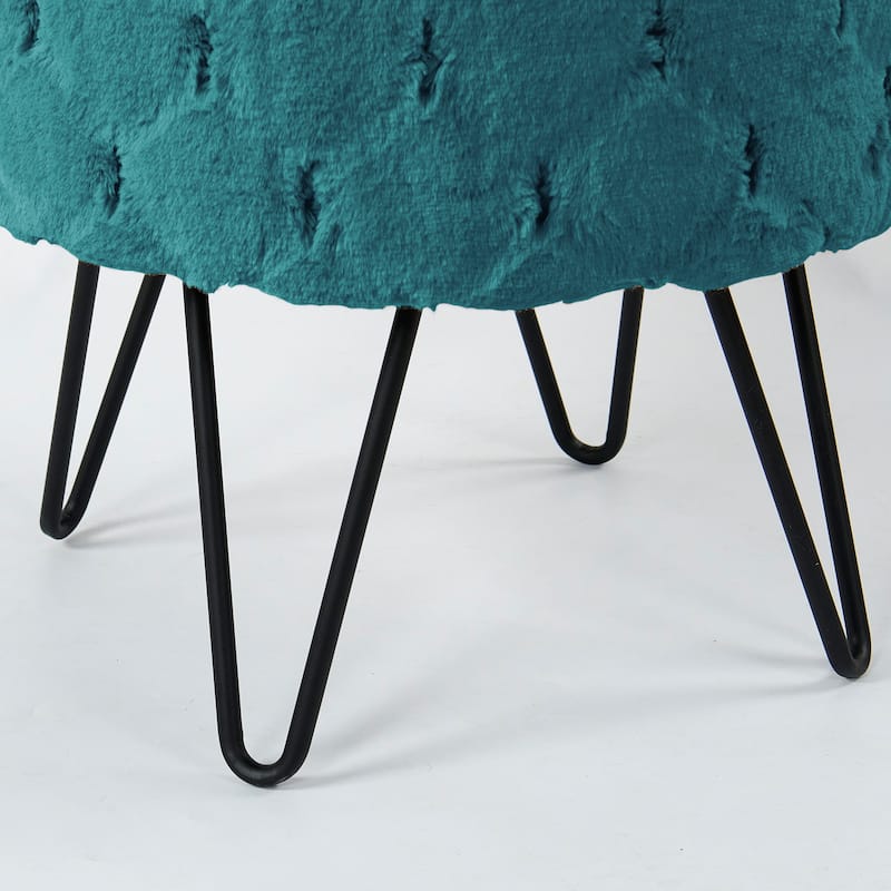 Jacquard Solid Fauxfur Round Ottoman