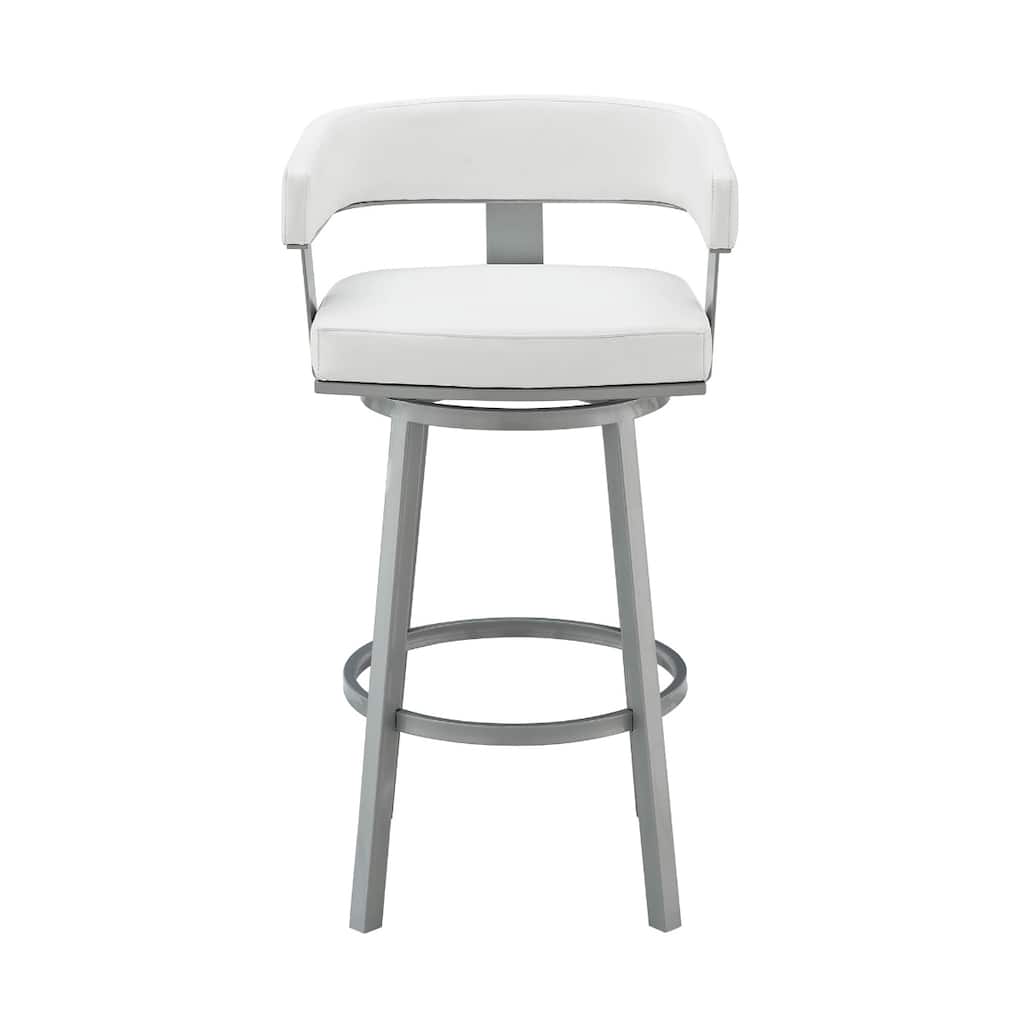 26" Modern Faux Leather Seat Counter Height Swivel Bar Stool with Low Back Arms and Footrest - 34”H x 22”W x 20”D
