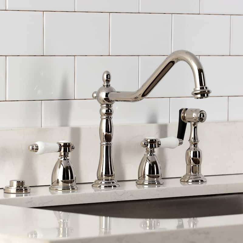 Kingston Brass Heritage Porcelain Kitchen Faucet with Side Spayer - 16'' (L) x 9-1/16'' (W) x 9-3/8'' (H)