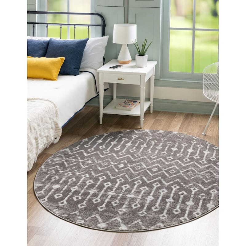 Contemporary Pico Collection Area Rug - 3' Round - Gray-Ivory