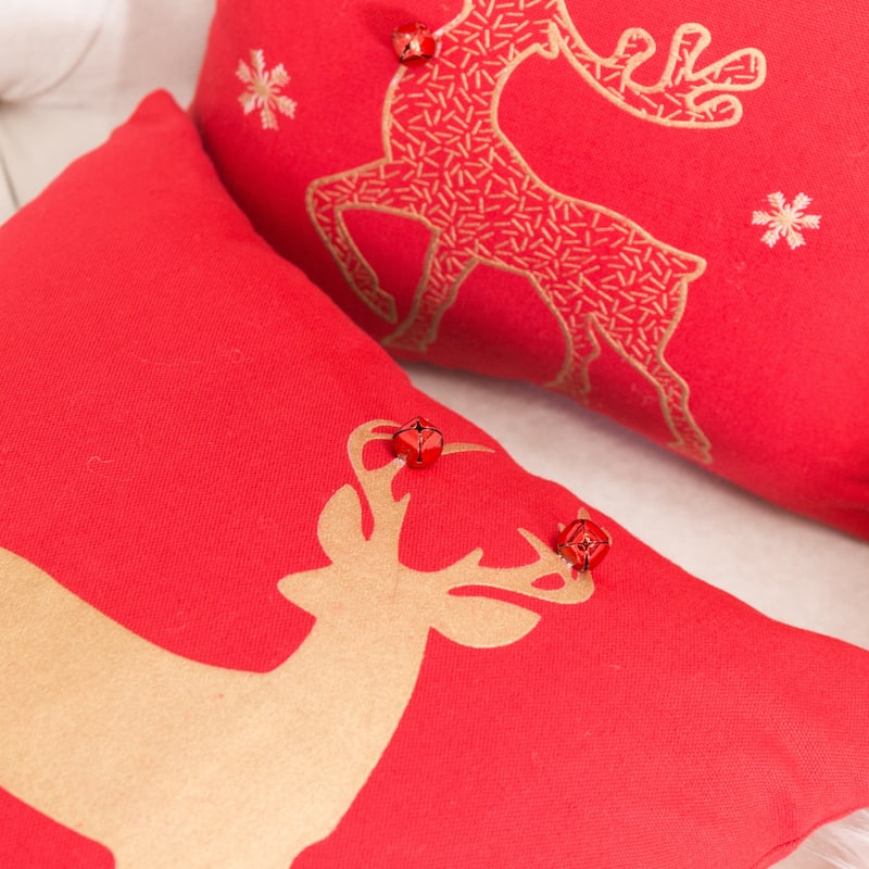 Reindeer Cotton 16" Square Christmas Throw Pillow