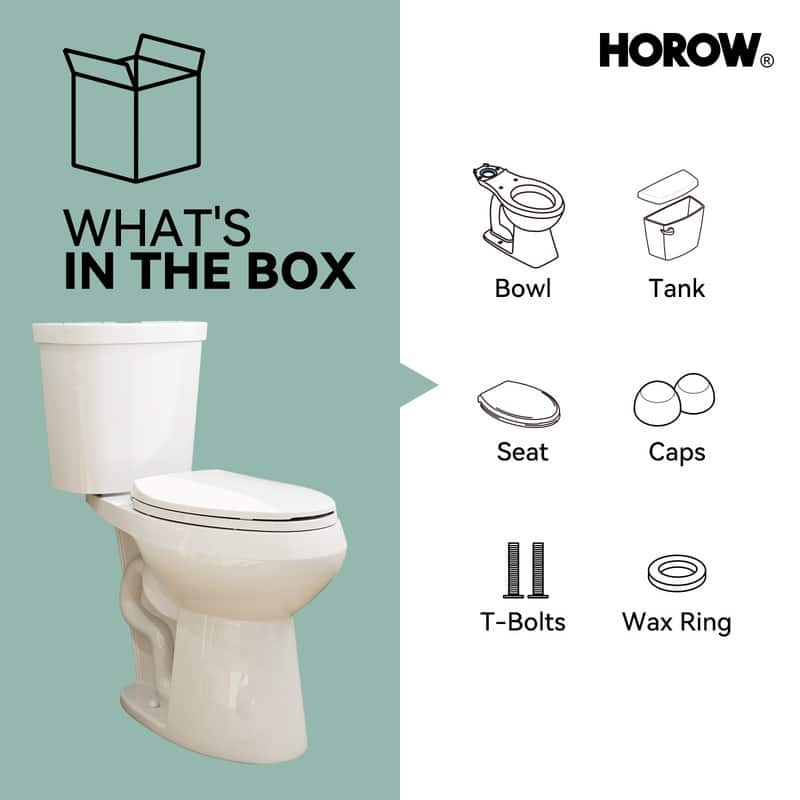 HOROW 19 Inch ADA Tall 2 Piece Dual Flush Elongated Toilet White 1.1/1.6 GPF Strong Flush Soft Close Seat - 19 Inch