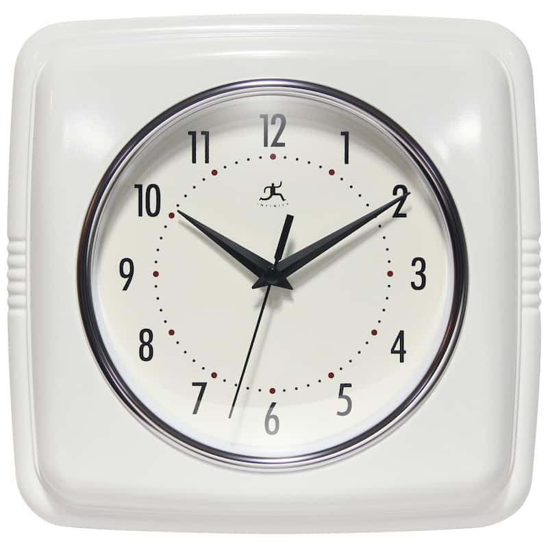 Infinity Instruments Retro 9.25-inch Square Wall Clock - 9.25 x 1.875 x 9.5 - White