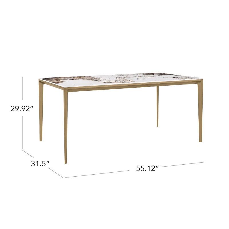 Spruce & Spring Modern Pandora Sintered Stone Dining Table with Sculptural Bronze-Aluminum Base