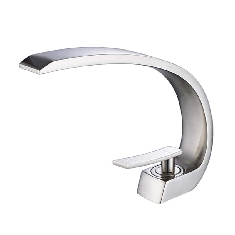 Modern Single Handle Curved Waterfall Bathroom Sink Faucet with Ceramic Lead Free Strainer, Anti Corrosion, Single Hole