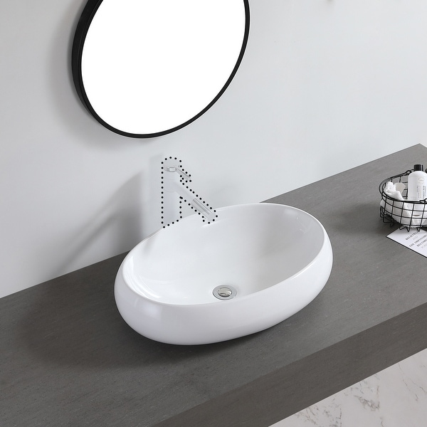 Ceramic Basin Above Counter Basin Curved Oval White - 7'6" x 9'6". Opens flyout.