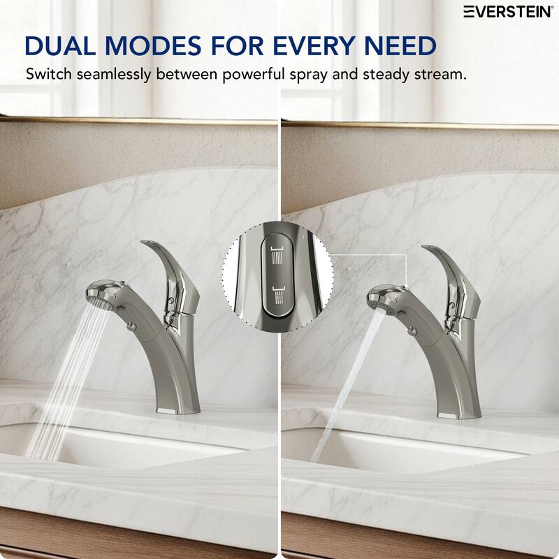 Single Handle Single Hole Pull-Out Basin Bathroom Faucet with Pop‑Up Drain