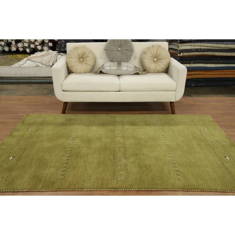 Hand Knotted Oriental 100% Wool Carpet Tribal Animal Pictorial Green Gabbeh Area Rug - 7' 9'' X 5' 0''