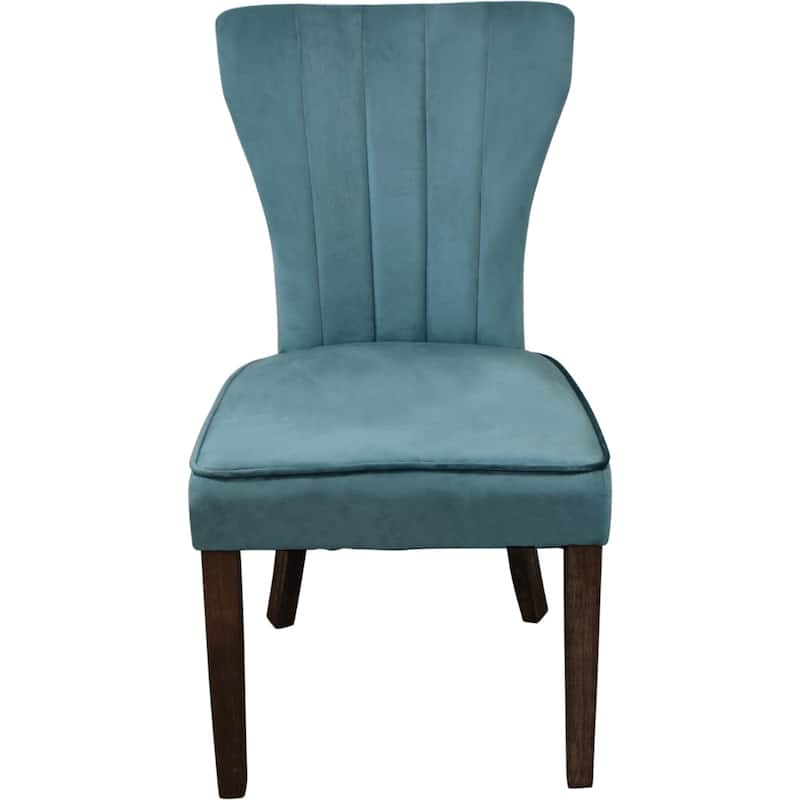 Set of 2 Velvet Upholstered Dining Chairs with Brown Wooden Legs - 26” x 21” x 38”