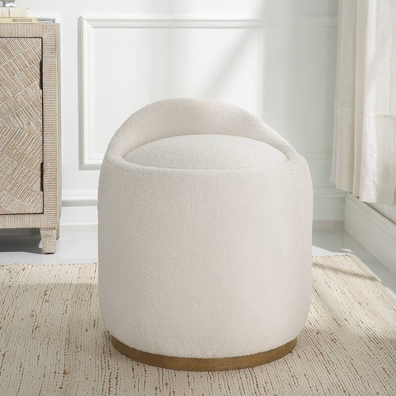 Upholstered Fluffy Swivel Pouf Ottoman - 24" - White and Brown