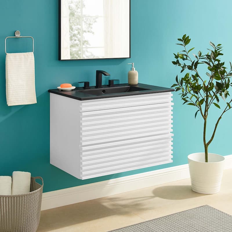Render 30" Wall-Mount Bathroom Vanity - White Black