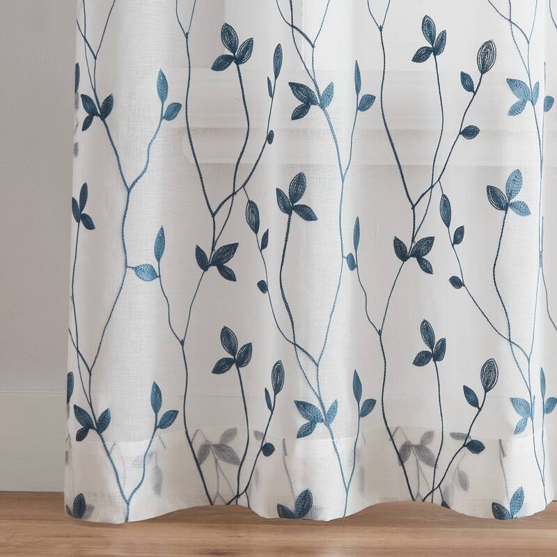 Curtainworks Botanical Embroidery Sheer Rod Pocket Curtain Panel Pair