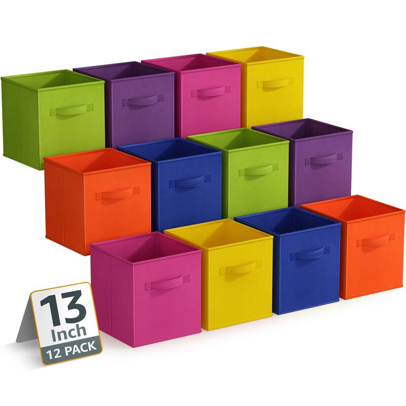 Sorbus Large Storage Bins - Sturdy Fabric Cubes with Handle 12 Pack - 13"L x 13"W x 13"H - Bright Rainbow