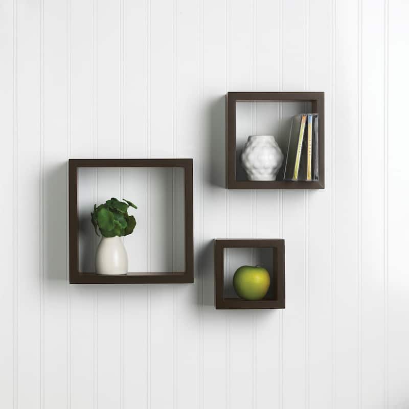 Melannco Set of 3 Wood Square Shelves, Espresso
