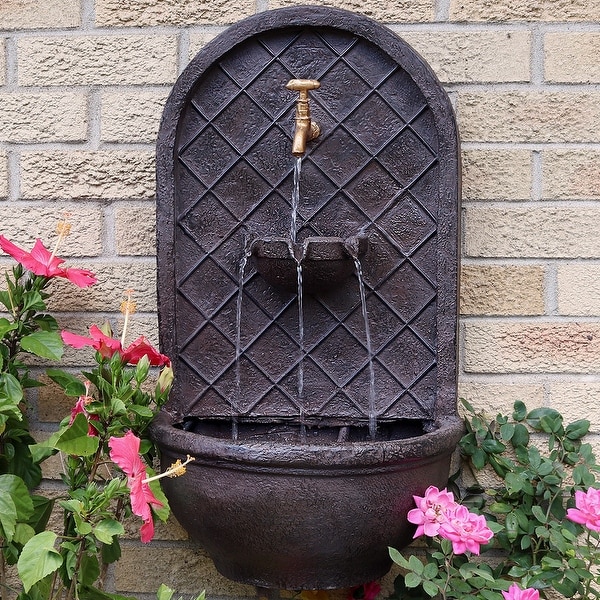 Sunnydaze Messina Outdoor Solar Wall Water Fountain - Iron Finish - 26-Inch - Bronze|Bronze - Solar Powered