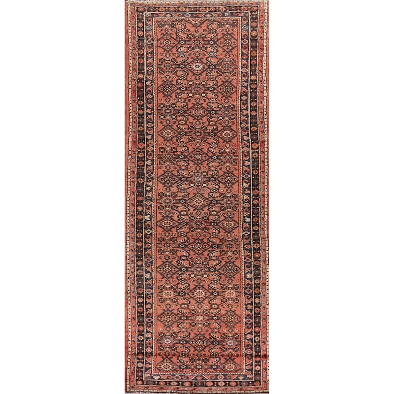 All-Over Geometric Hamedan Persian Runner Rug Handmade Wool Carpet - 2'8" x 9'9"