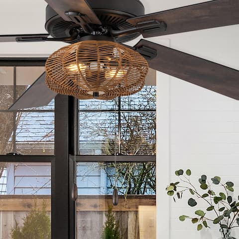Beckett River of Goods Oil Rubbed Bronze and Rattan 52-inch 2-Light Ceiling Fan - 52" x 52" x 13.25"/18.25"