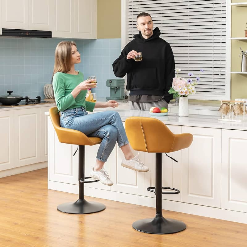 Glitzhome Mid-Century Height Adjustable Faux Leather Swivel Counter Bar Stools