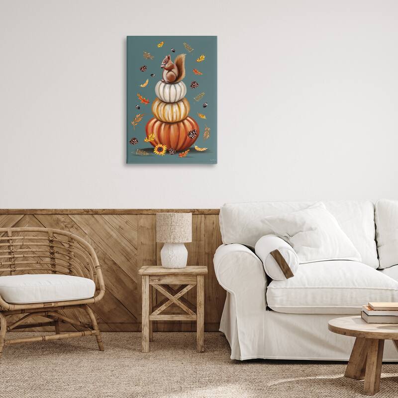 Stupell Squirrel Atop Pumpkin Stack Canvas Wall Art Design By Elizabeth Tyndall