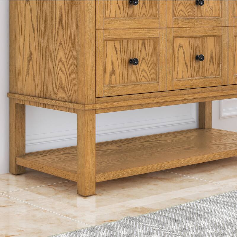 48" Bathroom Vanity with Sink, Marble Countertop Single Bathroom Vanity with 6 Drawers, White