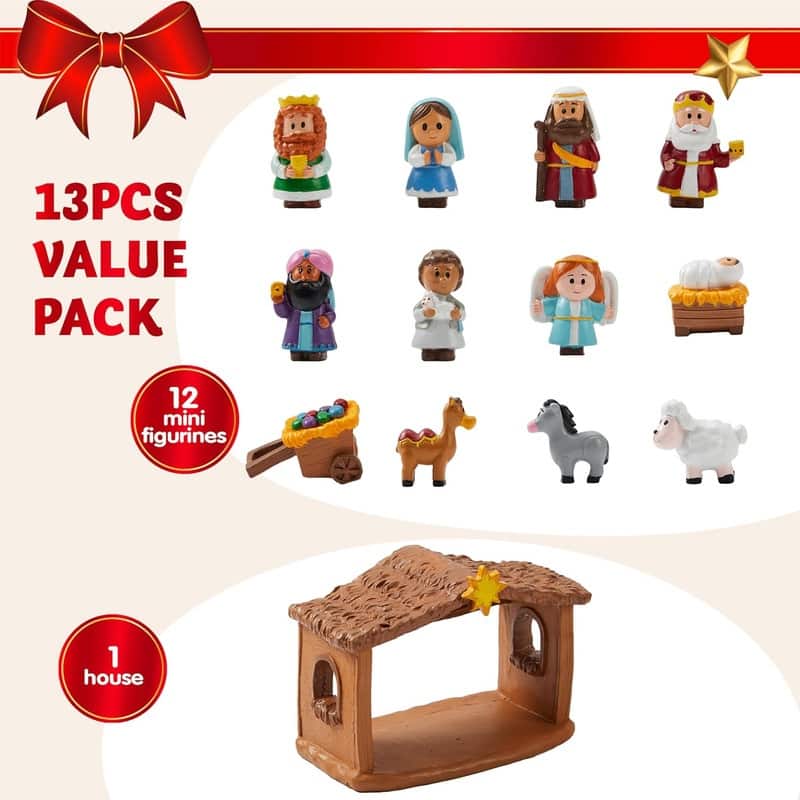13 PCS Christmas Little Nativity Playset, Reenact Miniature Toys Nativity Set, Christmas Manger for Kids, Xmas Gift - Multicolor