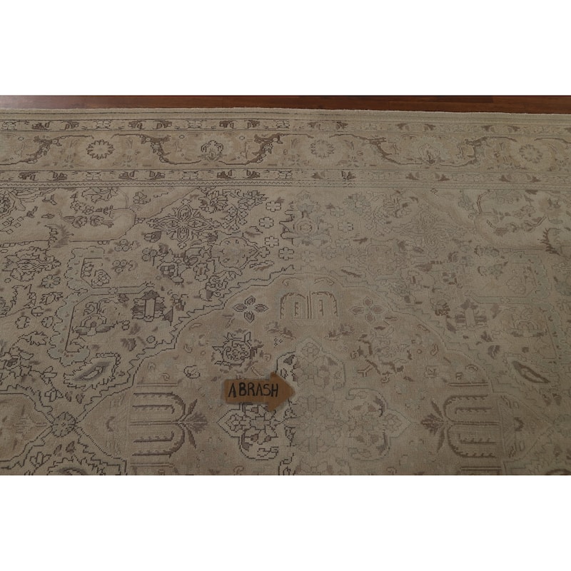 Beige Tabriz Persian Vintage Rug Handmade Traditional Wool Carpet - 6'8"x 10'2"