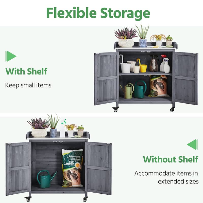 Yaheetech Garden Potting Bench Table Wooden Storage Cabinet