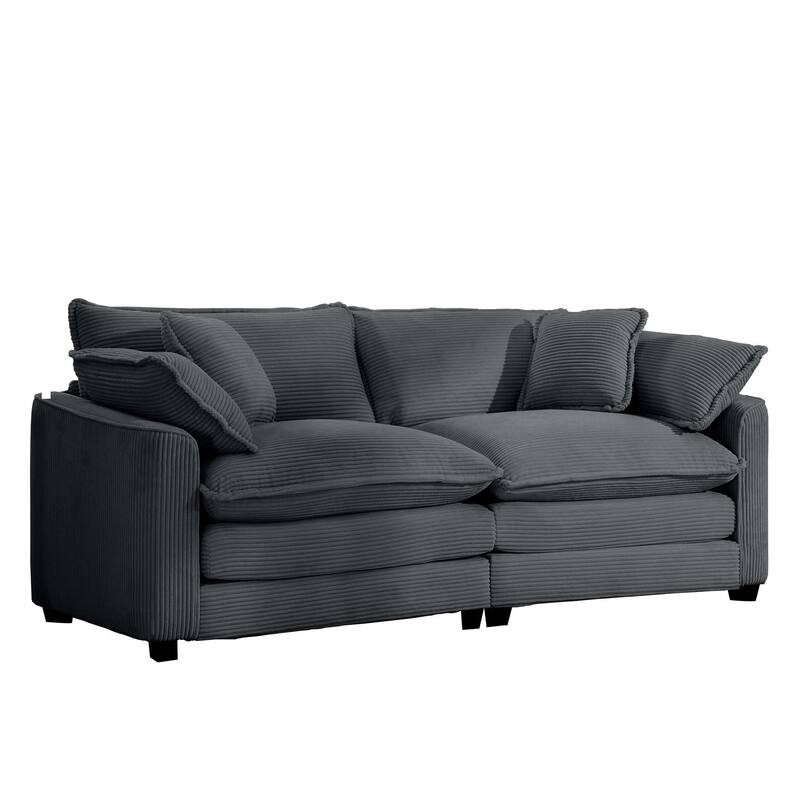 Corduroy Fabric Upholstered Loveseat Sofa, Deep Seat Sectional Sofa with 4 Pillows, 2-Seater Sofa with Removable Armrests