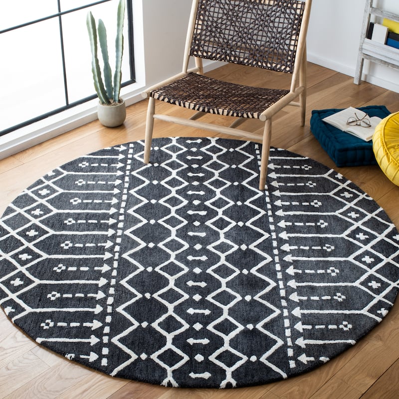 SAFAVIEH Handmade Himalaya Parasols Modern Wool Rug - 6' Round - Dark Grey/Ivory