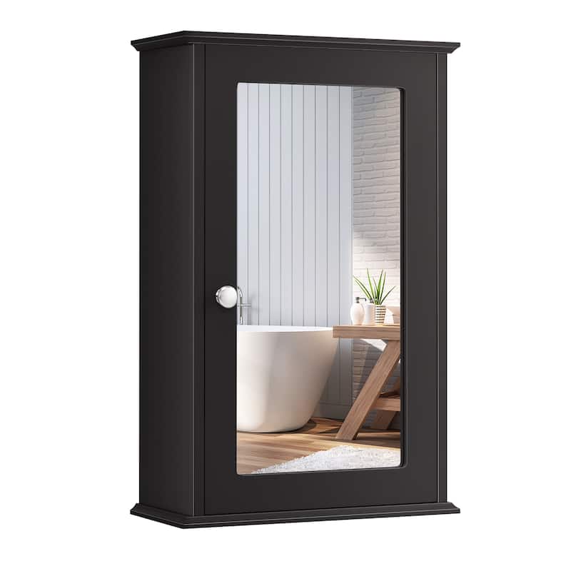 Mirrored Bathroom Cabinet Wall Mount Storage Cabinet with Single Door - Brown