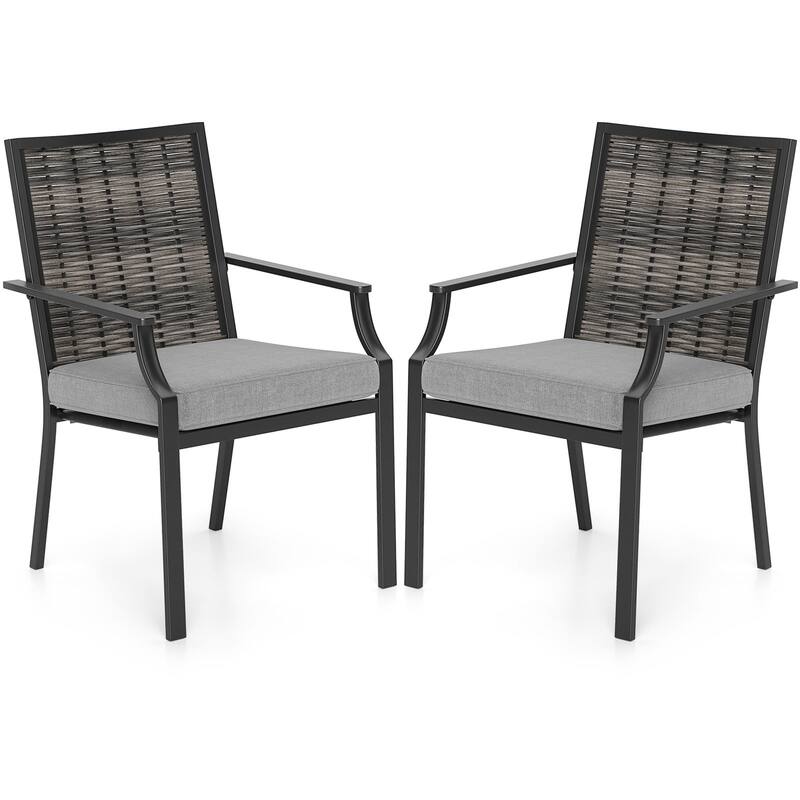 Set of 2/4 Outdoor Wicker Patio Chairs Stackable Rattan Dining Chairs - 2 pcs
