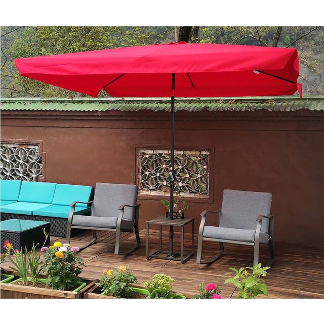 10 x 6.5ft Patio Outdoor Market Table Umbrellas with Crank and Push Button Tilt for Garden Pool Shade Swimming Pool Market - Red
