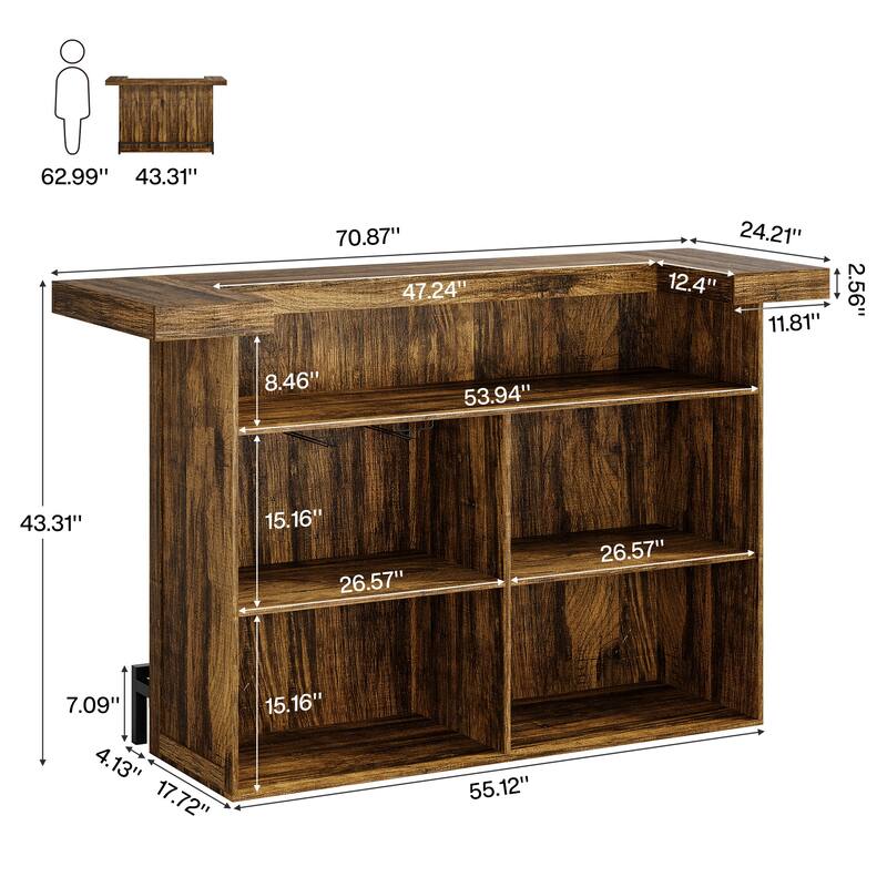 4-Tier Bar Table, 70.9-Inch Large Modern Home Bar Cabinet