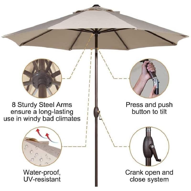 9FT Outdoor Market Patio Umbrella with Push Button Tilt and Crank,Table Umbrella,Swimming Pool Umbrella
