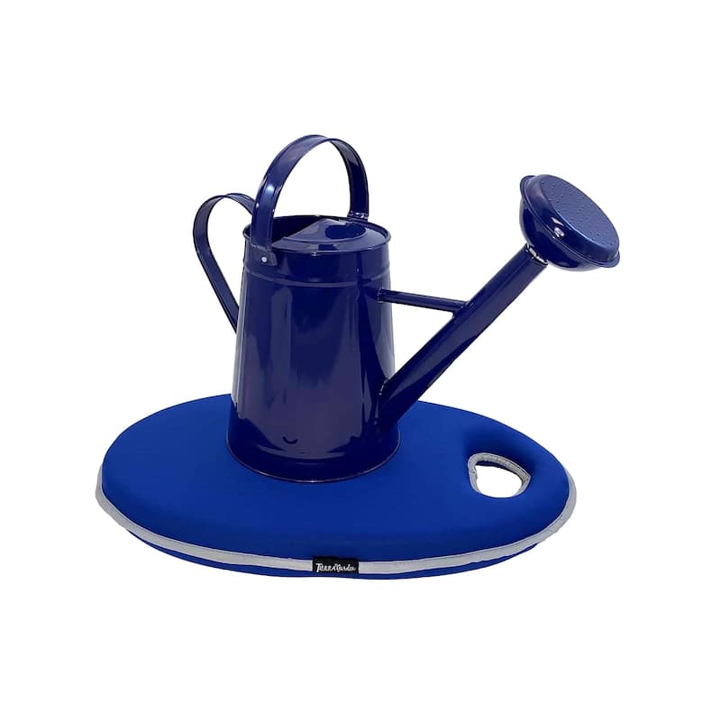 1.2 Gallon Traditional Metal Watering Can with 20"L x 12.25"W Memory Foam Kneeling Cushion - Blue