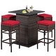 preview thumbnail 6 of 5, 5 PCS Outdoor Rattan Bar Set Patio Bar Furniture with Cushions Stools Red