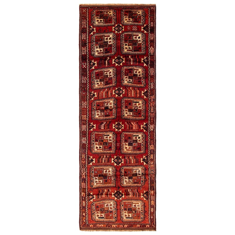 ECARPETGALLERY Hand-knotted Melis Vintage Red Wool Rug - 4'3 x 13'0 - Dark Red - 4'3 x 13'0
