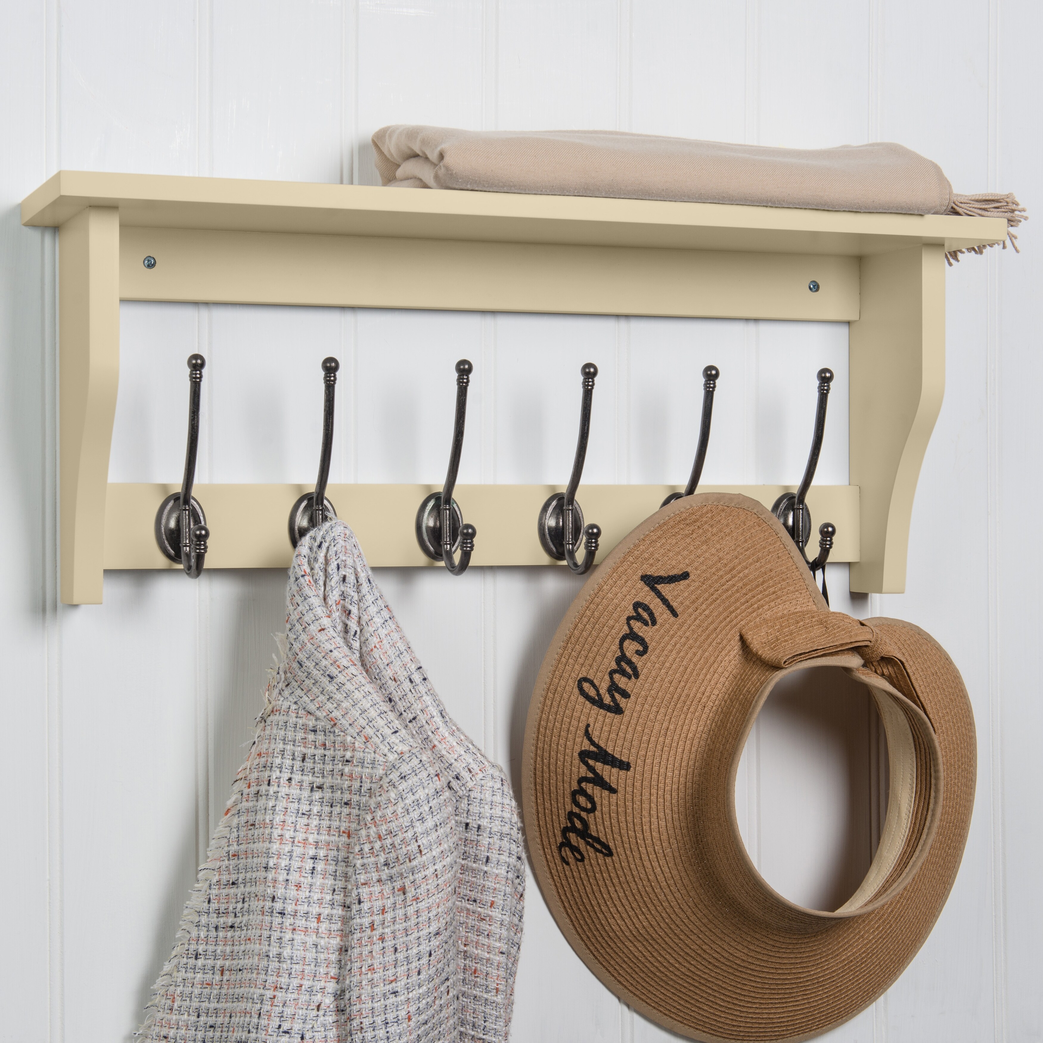 Shop Wall Mounted Heavy Duty 6 Hat And Coat Hook Shelf Rack