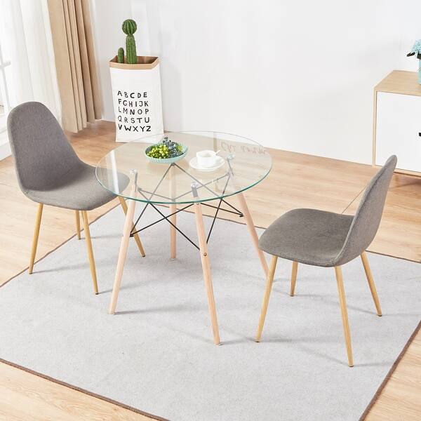 Shop Mcmobo Round Dining Glass Table W Wood Legs Clear