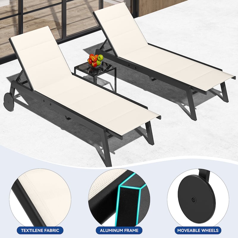 Outdoor Resin Lounge With Adjustable Back, Upholstered Fabric With Side Table - N/A