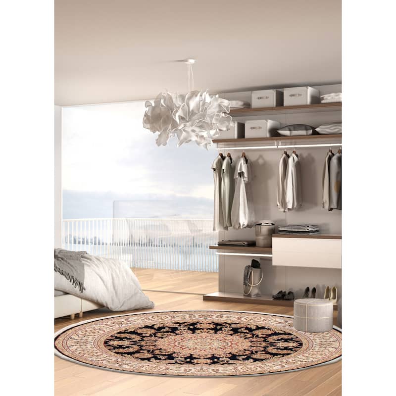ECARPETGALLERY Hand-knotted Nain Dark Navy Silk, Wool Rug - 5'11 x 5'11