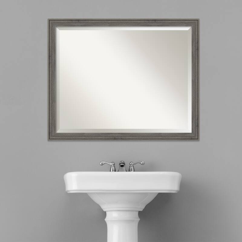 Beveled Wood Bathroom Wall Mirror - Regis Barnwood Grey Narrow Frame - Regis Barnwood Grey Narrow