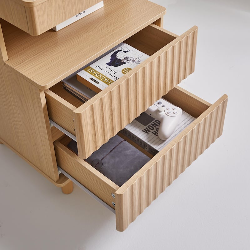 Modern Bedside Table with Gun Drawer,Bedside Table with Charging Station, 2 Drawers and Open Shelf,Side Table for Bedroom