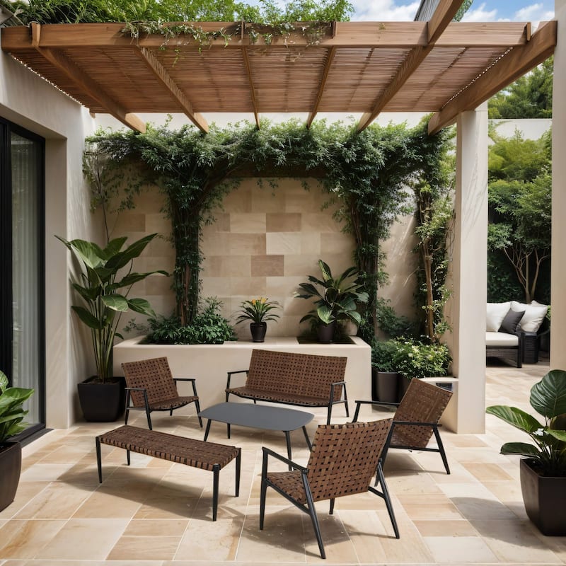 Patio Wicker Rattan Adirondack Chairs And Table Set