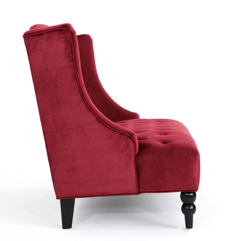 Wine Red 50.25" Velvet Button Tufted High Wingback Loveseat Sofa with Wood Legs for Living Room