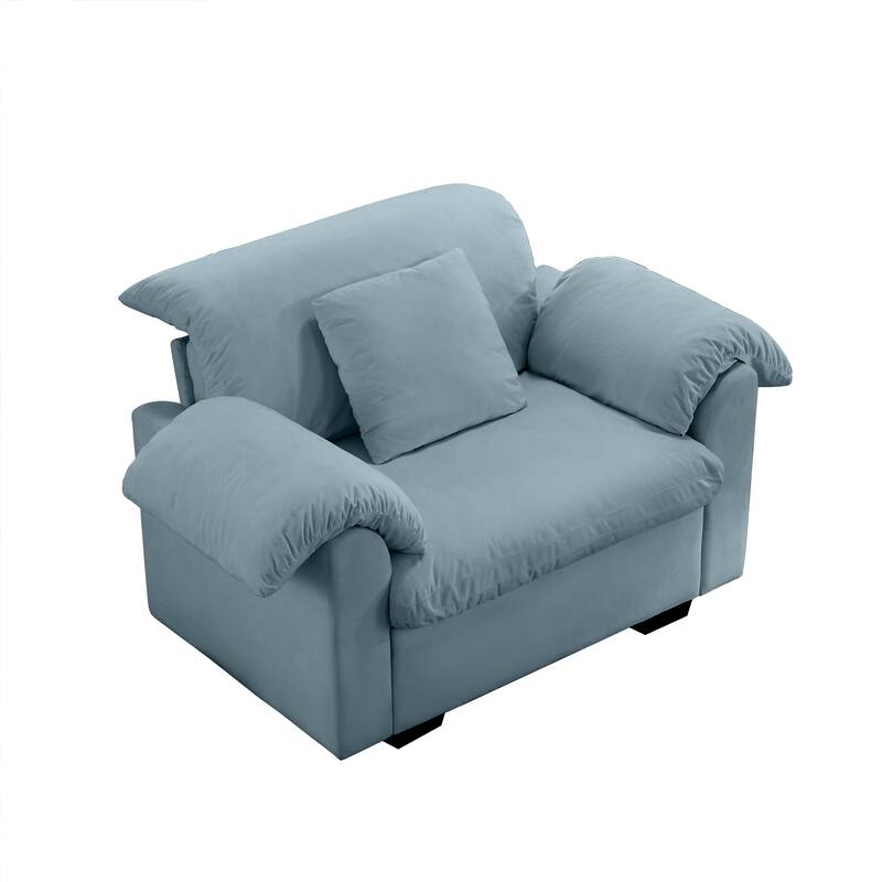 Velvet Deep Seat Storage Sofa Chair with Fluffy Armrest Pillows & Backrest