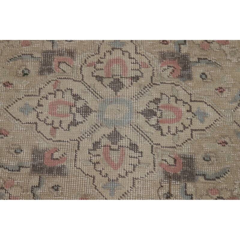 Floral Tabriz Persian Area Rug Hand-Knotted Beige Wool Carpet - 8'2"x 10'11"