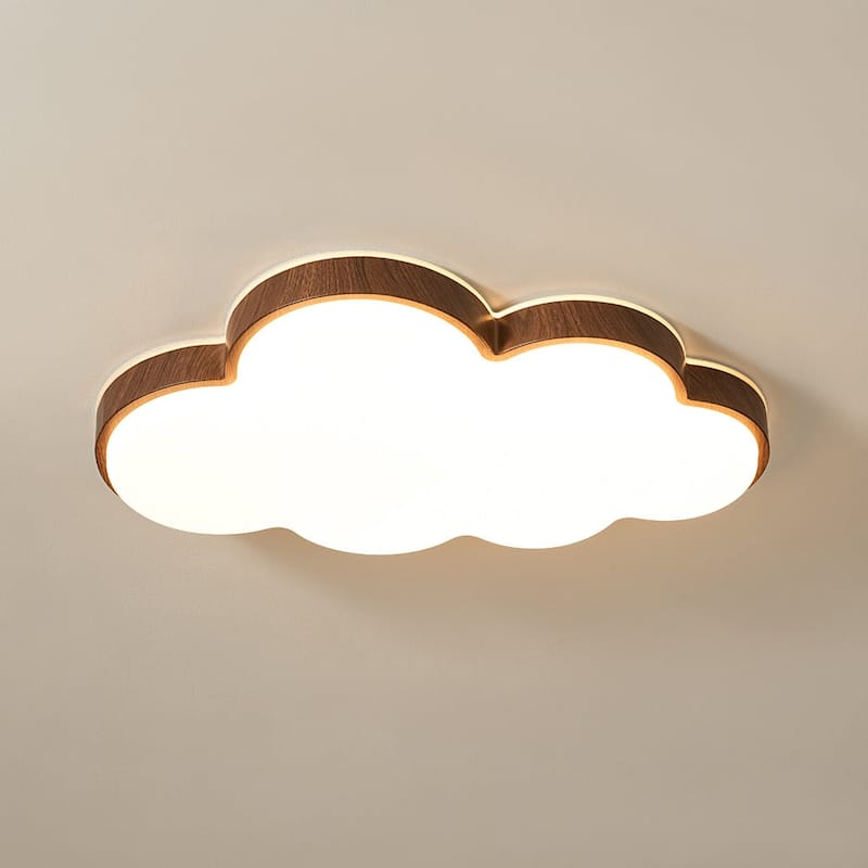 Walnut Wood Grain 5CCT Dimmable LED Cloud Kids Flush Mount - 21.9 Inches